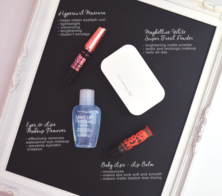 maybelline hypercurl mascara, maybelline baby lips, maybelline white superfresh powder, makeup remover review shayne naidas