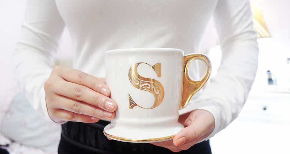 anthropologie gold monogram mug kathleen lights