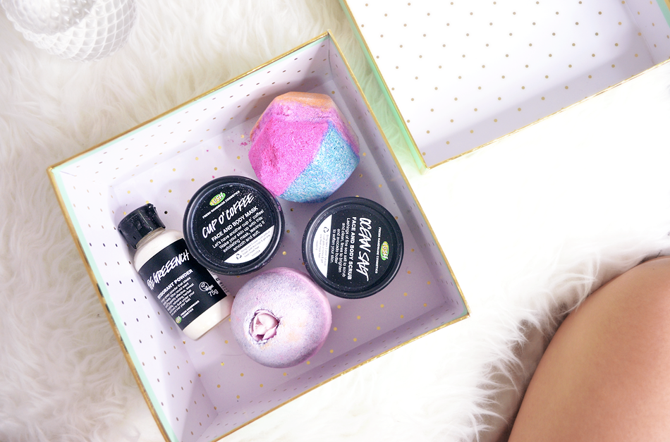 lush bath bombs, cup of coffee, ocean salt review swatches