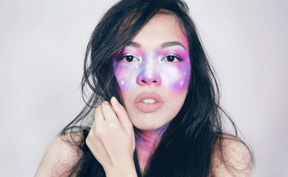 galaxy girl freckles makeup look tutorial sleek highlighting palette solstice, sleek matte me lippie birthday suit, sleek pout paints review photos swatches